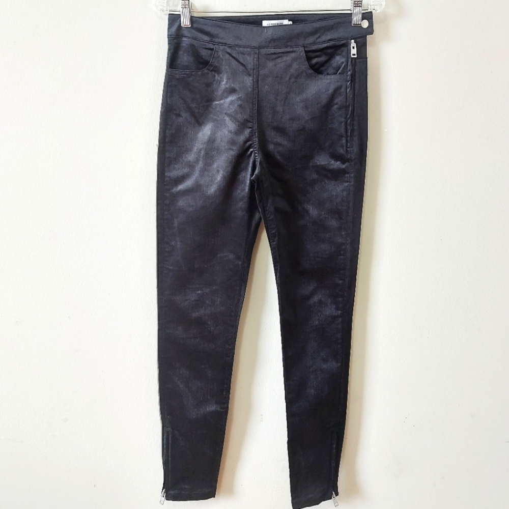 J.Lindeberg Women Side Zip Velvet Leg Zip Micro Corduroy Pant Size 36 EU Black